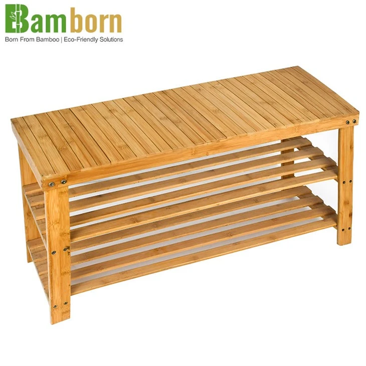 Bambusový stojan na topánky s lavičkou